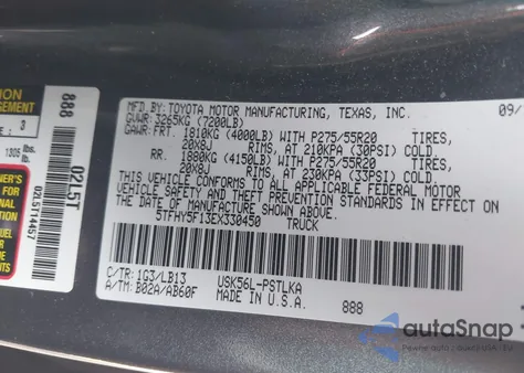 2014 Toyota Tundra Limited 5.7L V8 z USA, uszkodzony, nr VIN 5TFHY5F13EX330450